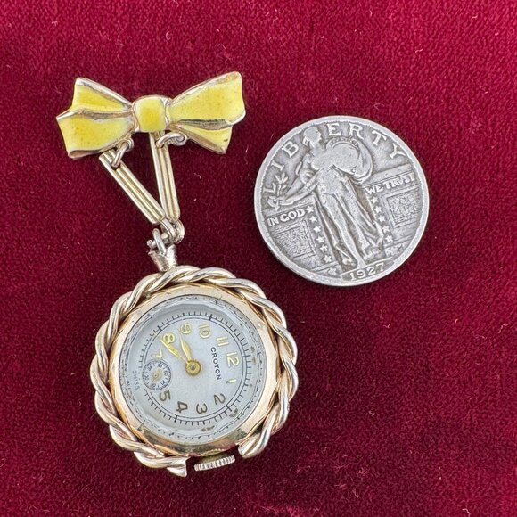 Vintage Extremely Rare Croton Broach Watch in 10K Rolled Gold with Pink Rose main image 7